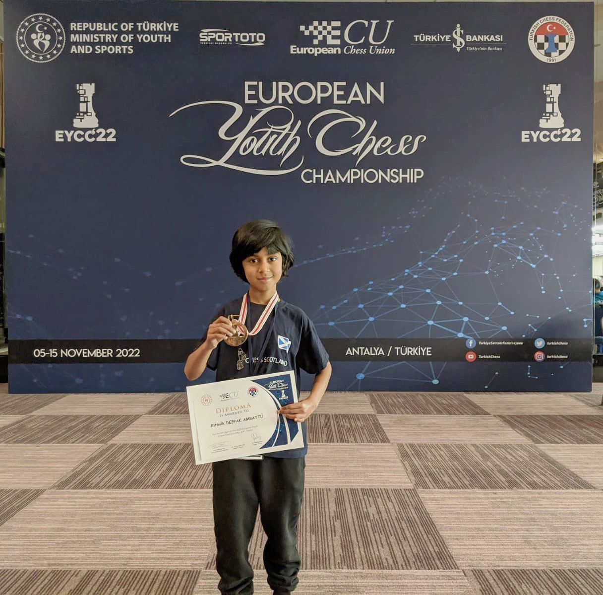 Rithvik at the European Youth Chess Championship 2022, Antalya